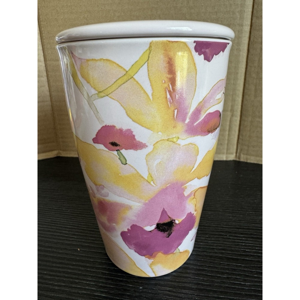Tea Forte Ceramic Cup With Lid Mariposa Floral  No Infuser 12 oz